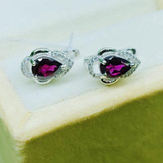 Natural Rhodolite Garnet Earrings set in Silver