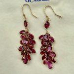 14K Gold Hanging Bunch Earrings with Garnets