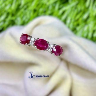 Three-Stone Ruby & Diamond Ring in 18K White Gold