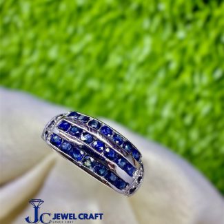 Silver Half Eternity Ring with 3 Rows of Round Blue Sapphires