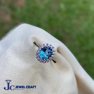 Swiss Blue Topaz Cluster Silver Ring