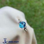 Swiss Blue Topaz Silver Ring with White Stones