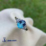 Swiss Blue Topaz Silver Ring with White Stones