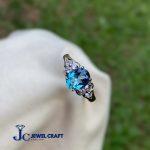 Swiss Blue Topaz Silver Ring with White Stones